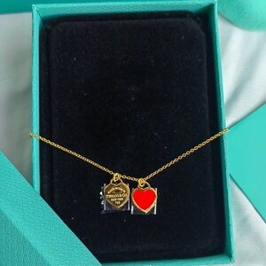 Gold Necklace with Red Heart Pendant